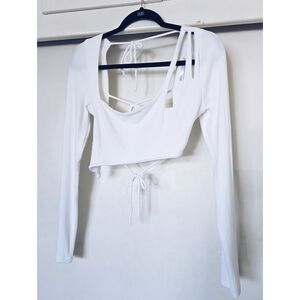 White Long Sleeve Cut-Out Crop Top